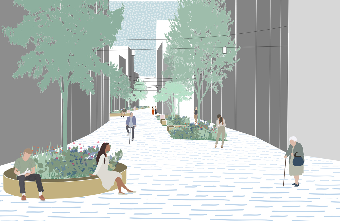 Sfeerbeeld Gasthuisstraat zicht richting Grote Markt