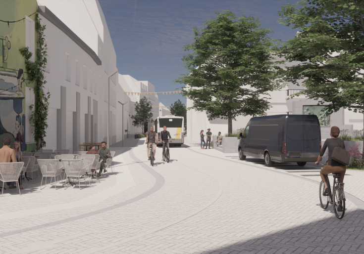 Toekomstbeeld hernieuwde Warandestraat vanaf het Zegeplein